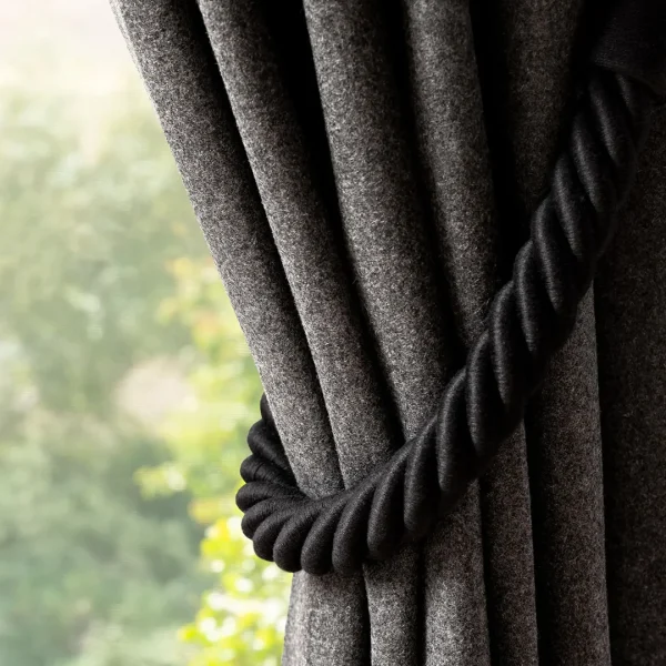Black Linen Curtain Cable Holdback